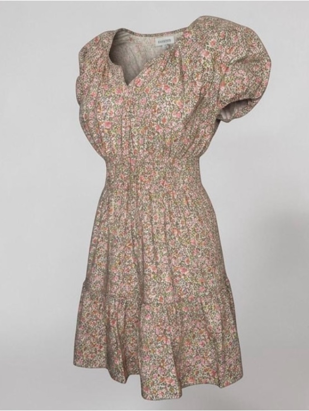 J. Crew Pink & Beige Floral Puff-Sleeve Mini Dress